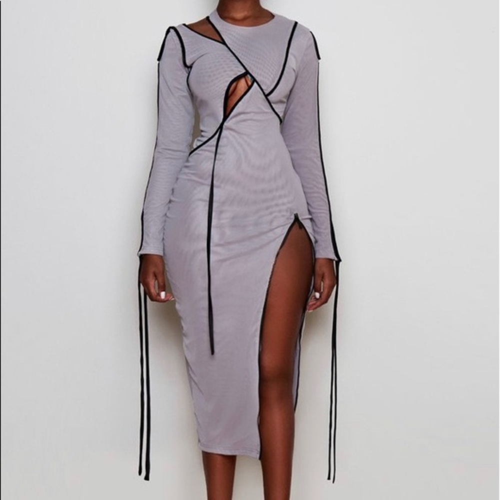Bbxbrand CRAYON GREY MESH CUT OUT MIDI
